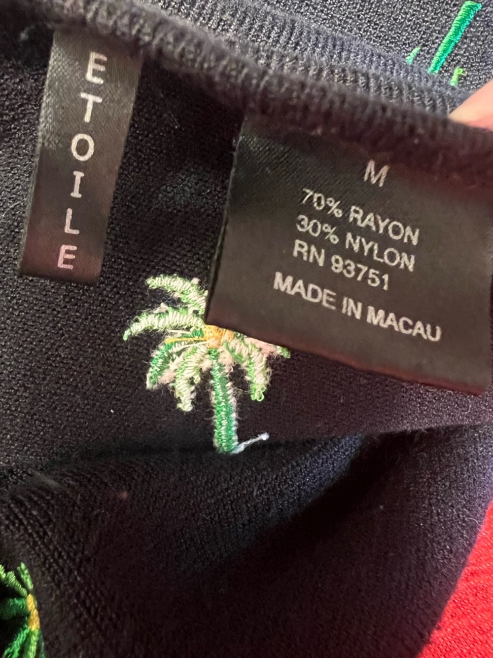 Etolie Black V-Neck Button Cardigan with Green Palm Trees Sz L - Picture 4 of 4